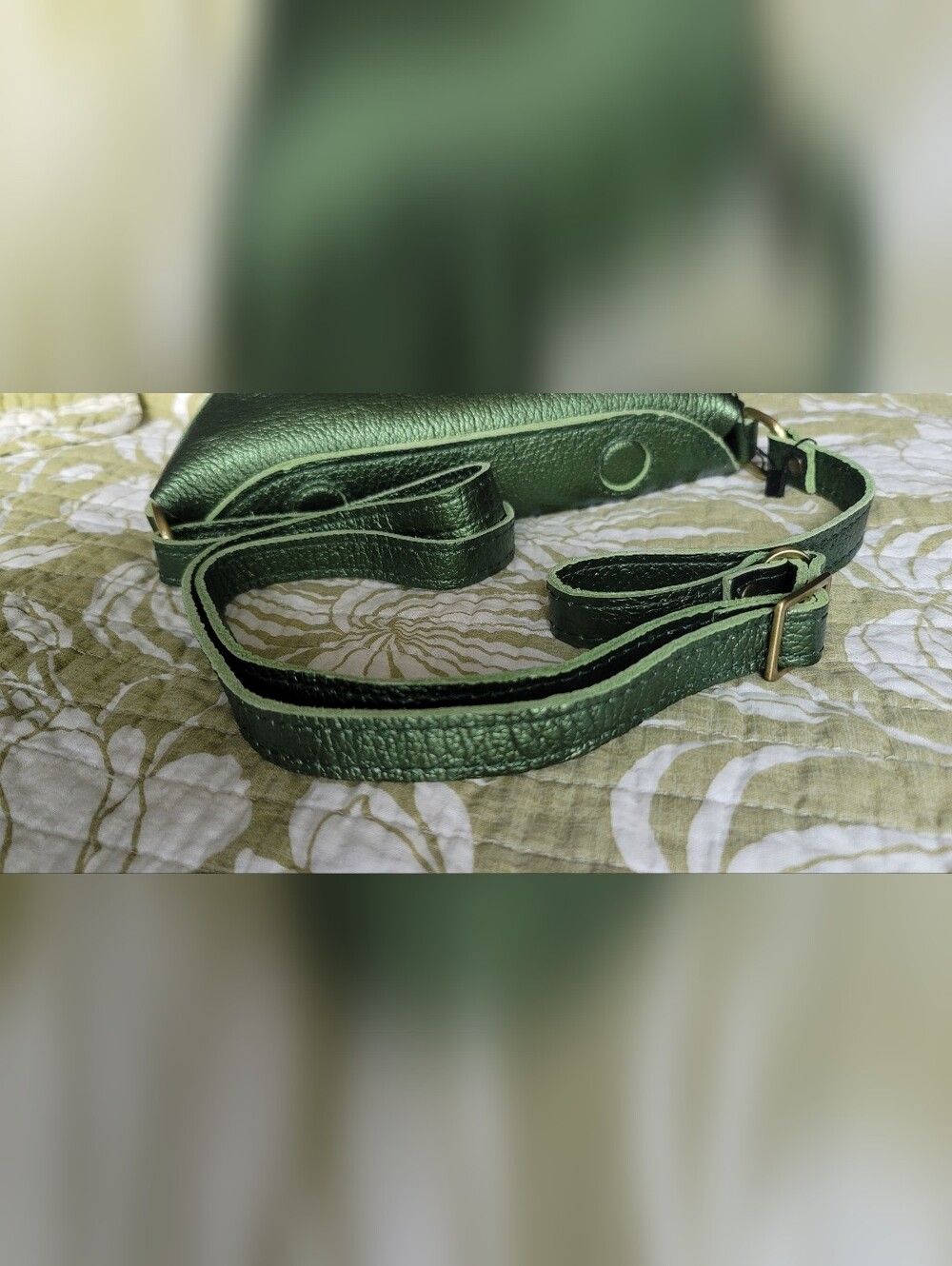 Portland Leather Small Koala Sling Bag in Metallic Greench. - Picture 9 of 11